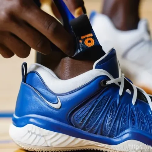 Home 15 농구 용품 관리 요령 - A close-up of a person's hands meticulously cleaning a pair of modern basketball sneakers (e.g., whi...