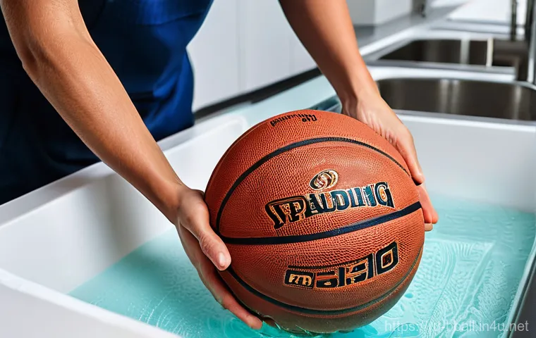 농구 용품 관리 요령 - A close-up of a person's hands meticulously cleaning a pair of modern basketball sneakers (e.g., whi...