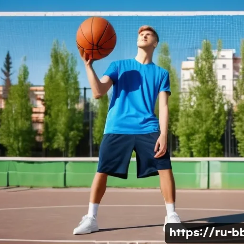 농구 슈팅 폼 개선 방법 - A detailed scene of a young male basketball player practicing his shooting stance on an outdoor urba...