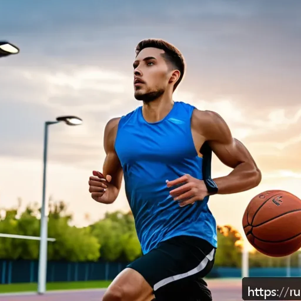 농구 체력 훈련 방법 - A dynamic scene of a young male basketball player in athletic gear, performing interval running dril...