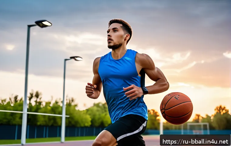 농구 체력 훈련 방법 - A dynamic scene of a young male basketball player in athletic gear, performing interval running dril...