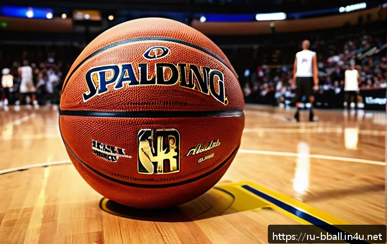 농구공 가격 비교 - A detailed close-up of a professional composite basketball branded "Spalding," placed on an indoor b...