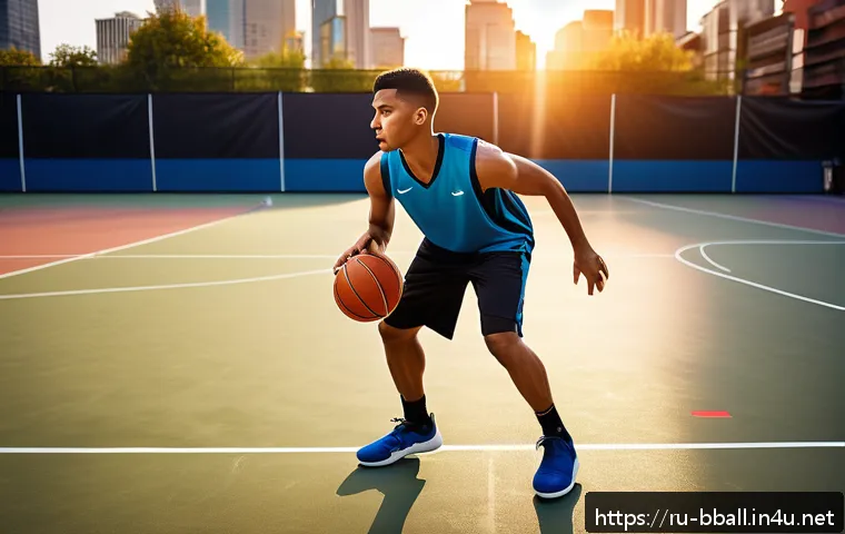 농구 관련 도서 추천 - A dynamic basketball training scene focused on dribbling techniques: a young male player wearing ath...