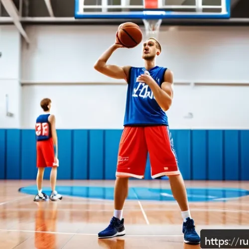 Home 30 농구 유튜브 채널 운영 팁 - A dynamic basketball training session scene set in a modern Russian gymnasium, featuring a young mal...