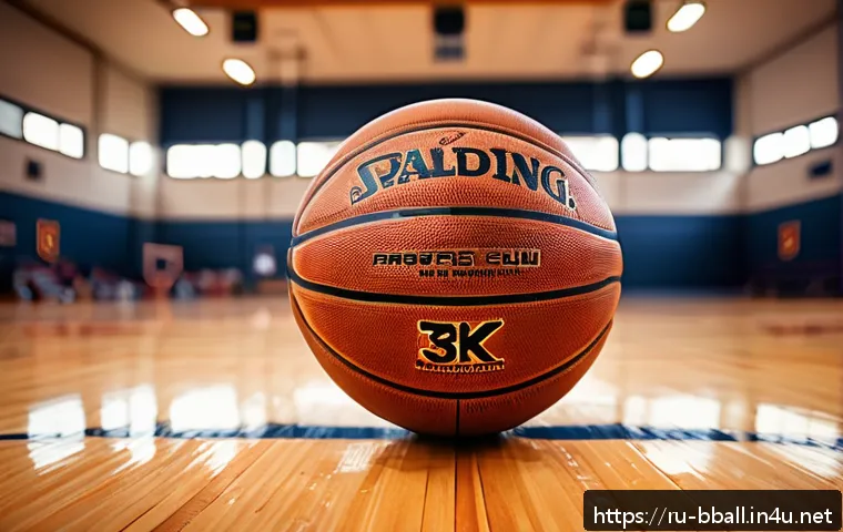 농구공 메이커별 특징 - A professional indoor basketball court scene featuring a high-quality leather basketball prominently...